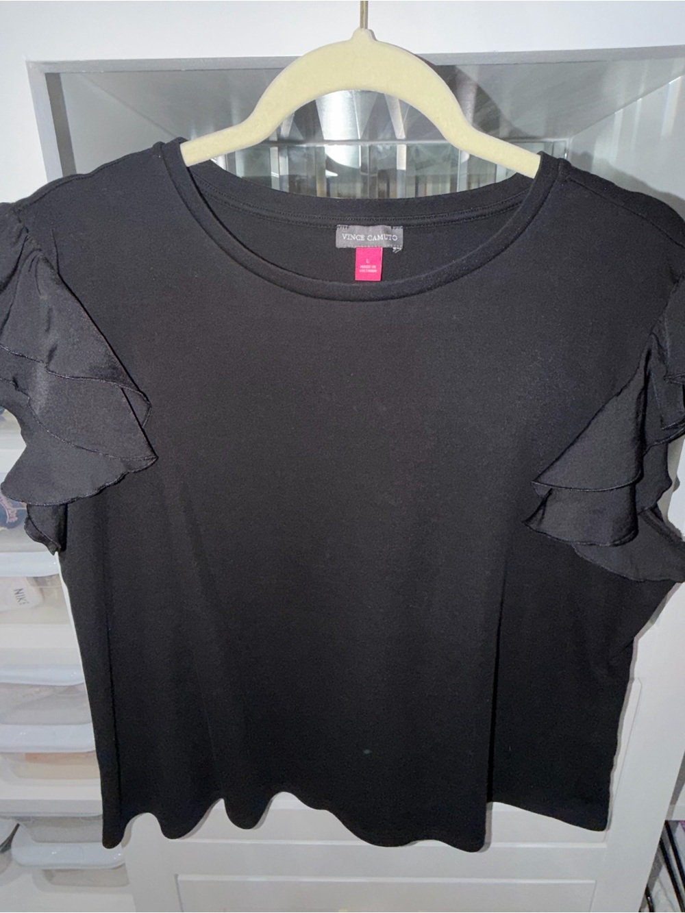 Vince Camuto Black Ruffle Sleeve Top